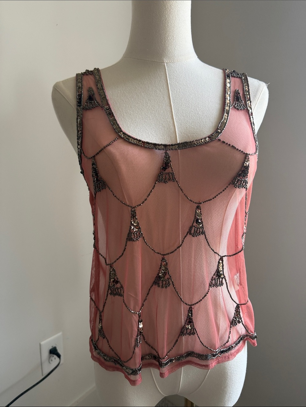 Anthropologie Dusty Pink Sheer Beaded Tank Top
